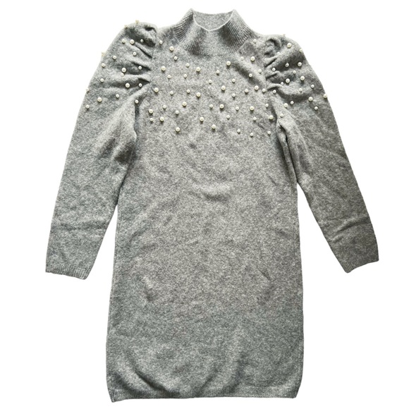 Ann Taylor Pearl Mock Neck Sweater Dress in Grey | M PETITE NWT - Picture 7 of 11